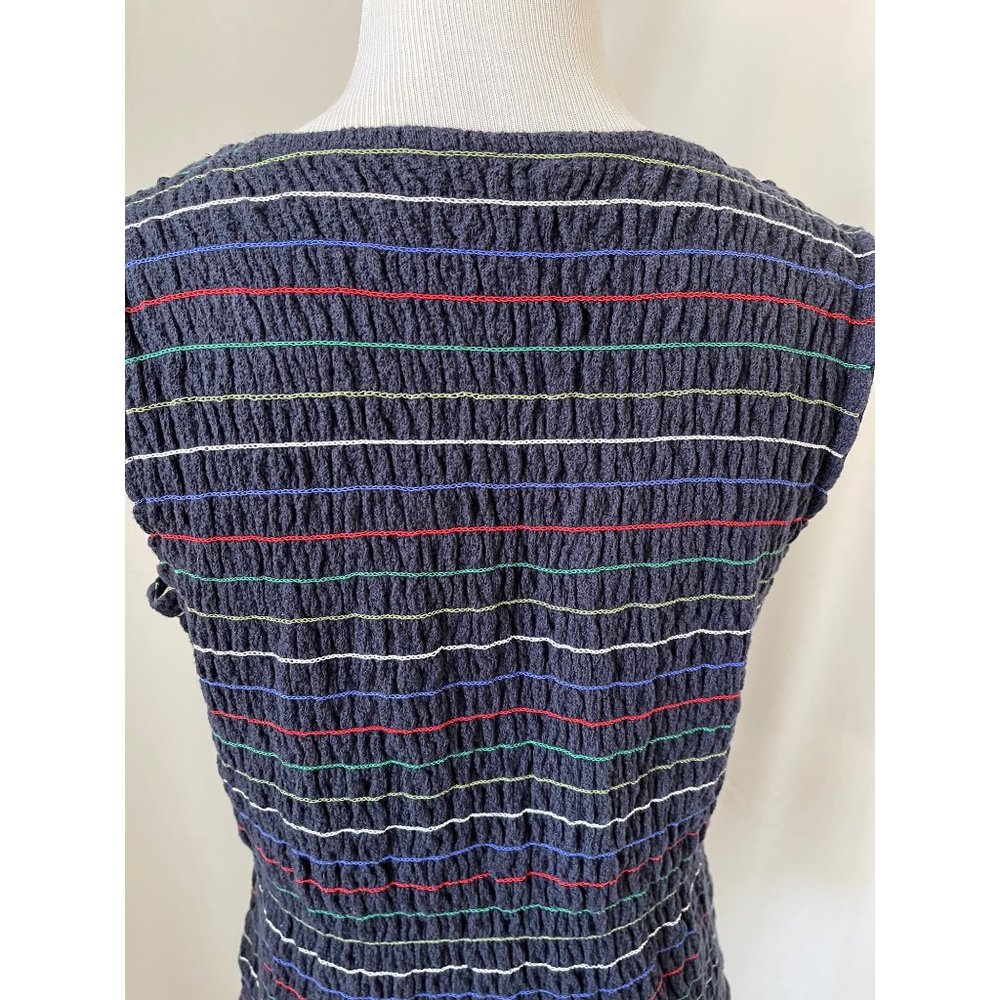 Christopher & Banks Blue Multi-Color Striped Crinkle Stretch Sleeveless/Tank Top - Picture 6 of 11